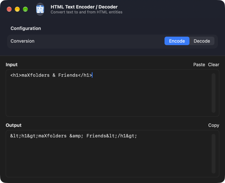 HTML Text Encoder / Decoder tool window