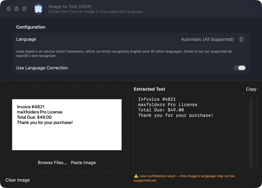 Image to Text (OCR) tool window