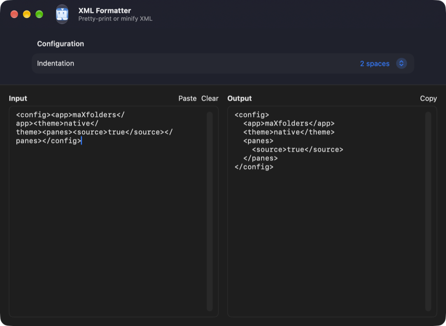 XML Formatter tool window